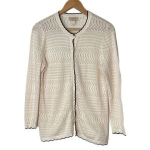 Loft Open Knit Scalloped Button Up Cardigan